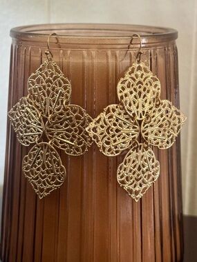 Gold Filigree Chandelier Earrings Boho Statement Dangle Jewelry